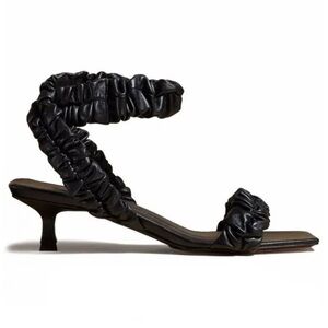 KHAITE Lexington Ruched Black Lambskin Leather Sandals